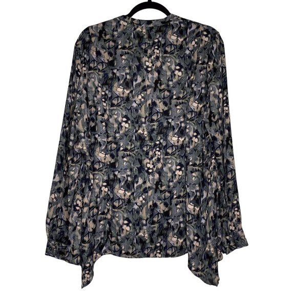 Simply Vera Size XL Black Print Handkerchief Hem Semi Sheer Long Sleeve Top - Picture 3 of 10
